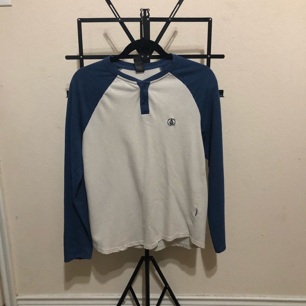 Volcom White Blue Sleeve Long Sleeve T